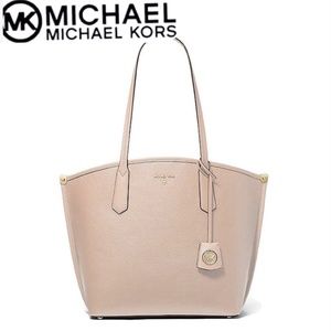 MICHAEL KORS JANE LARGE PEBBLED LEATHER TOTE BAG IN SOFT PINK